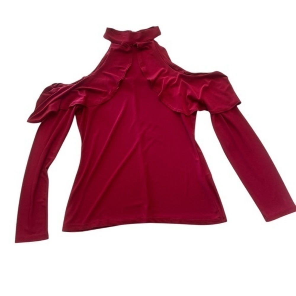 Venus Long Sleeve Cold Shoulder Ruffle Top - Womens Size Medium - Dark Red